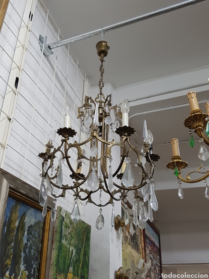 Antig&uuml;edades: L&aacute;mpara de bronce y cristal de roca con velas - Foto 4