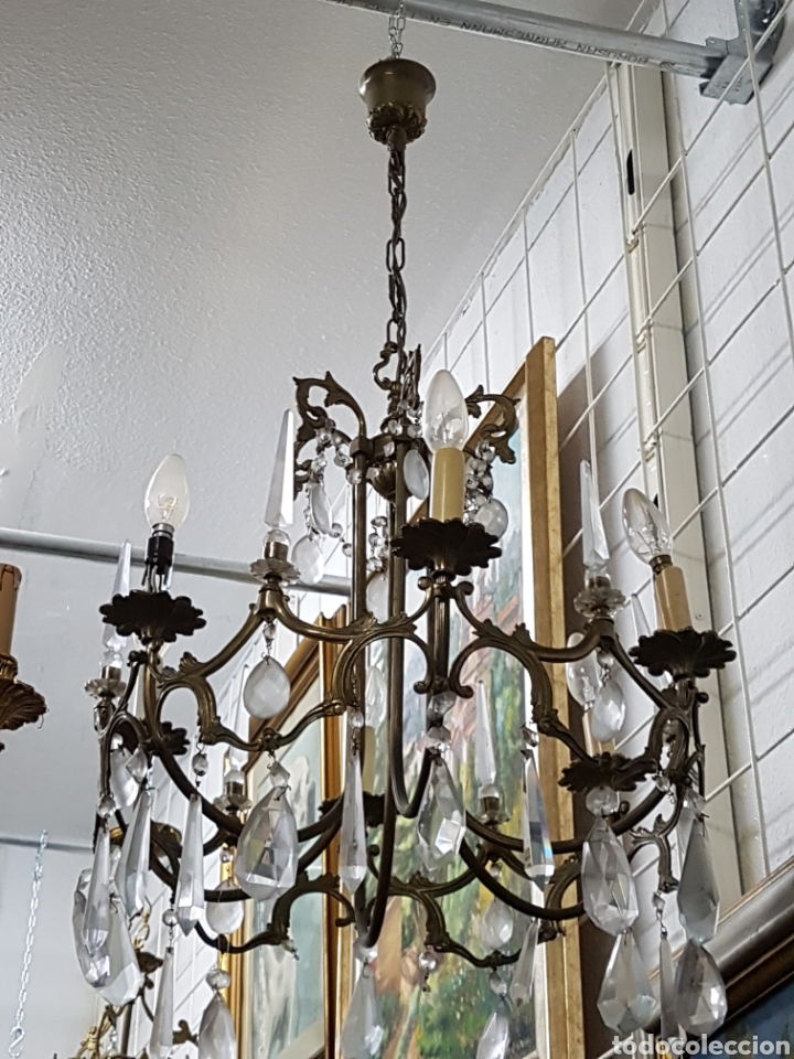 Antig&uuml;edades: L&aacute;mpara de bronce y cristal de roca con velas - Foto 5