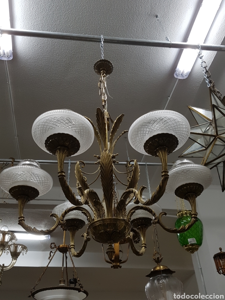 Antig&uuml;edades: L&aacute;mpara bronce de 6 tulipas - Foto 2