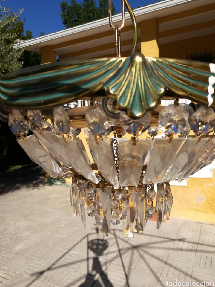 Antig&uuml;edades: L&aacute;mpara de bronce y cristal - Foto 2