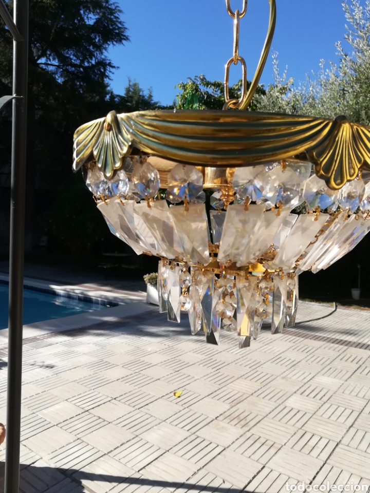 Antig&uuml;edades: L&aacute;mpara de bronce y cristal - Foto 3