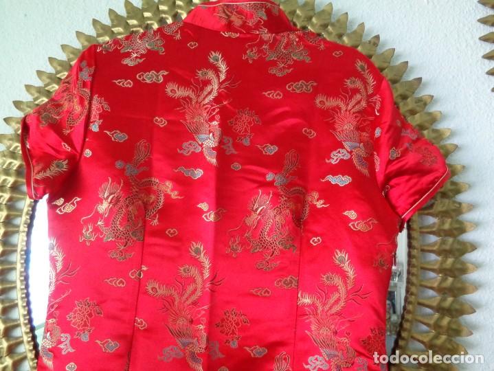 Antig&uuml;edades: BONITO KIMONO EN SEDA BROCADA COLO ROJO - Foto 12
