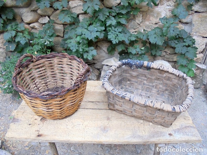 Antig&uuml;edades: 2 CESTOS DE MIMBRE Y VARAS DE SAUCE - CESTAS DE ENEA - Foto 1