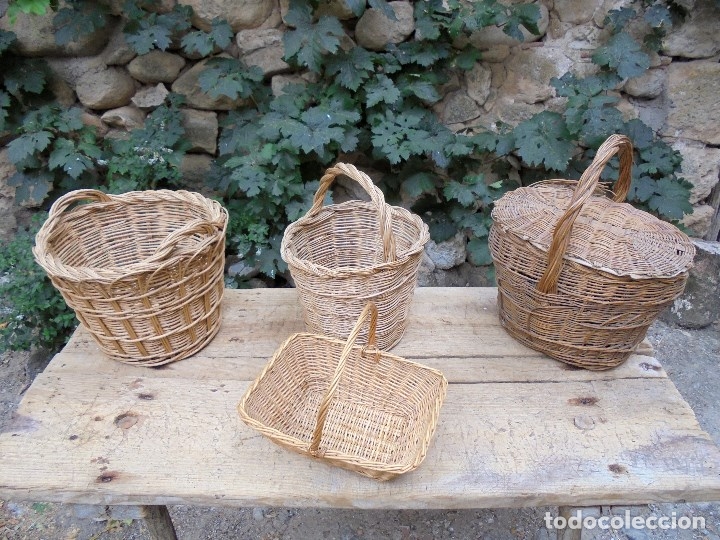 Antig&uuml;edades: LOTE 4 CESTAS DE MIMBRE - CESTOS DE ENEA - Foto 1