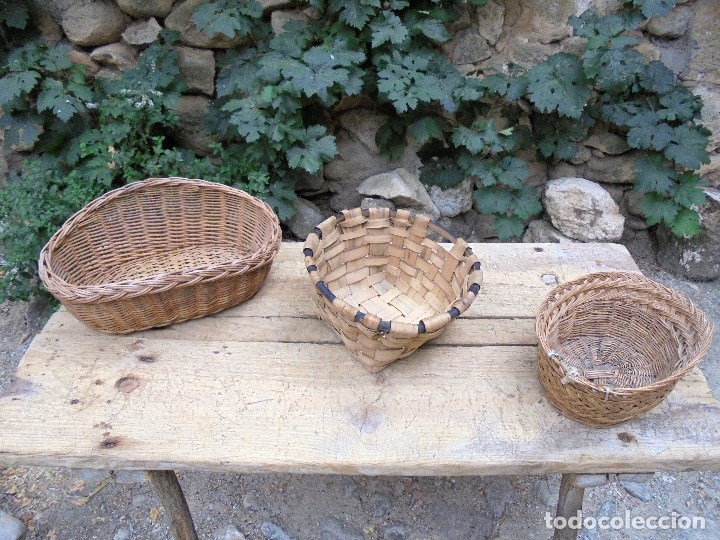 Antig&uuml;edades: LOTE 3 CESTAS DE MIMBRE - CESTOS DE ENEA - Foto 1