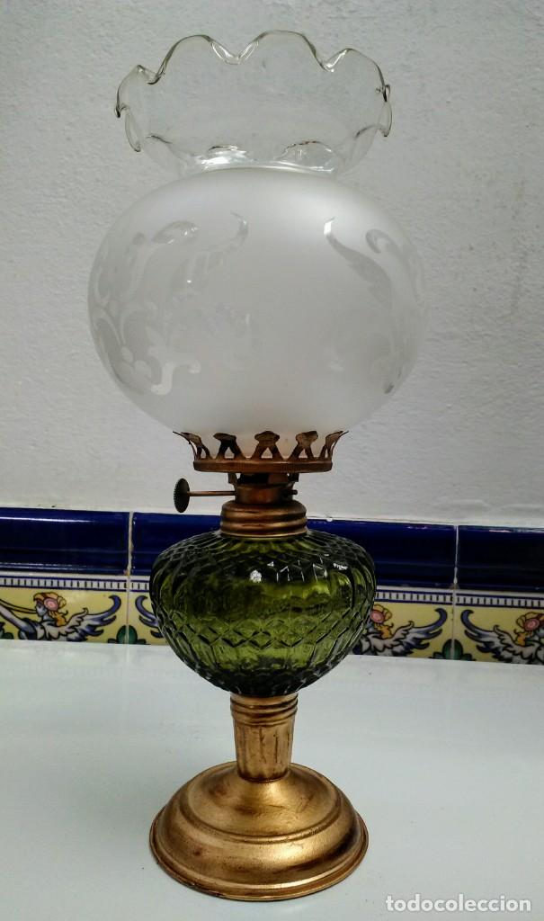 Antig&uuml;edades: L&aacute;MPARA QUINQU&Eacute; CRISTAL VERDE - Foto 1
