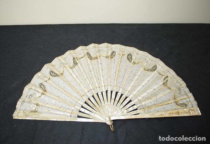 Antig&uuml;edades: ABANICO ANTIGUO VARILLAJE DE N&Aacute;CAR - Foto 2
