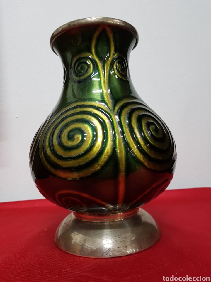 Antig&uuml;edades: Jarr&oacute;n cobre esmaltado con base y cuello de plata - Foto 3