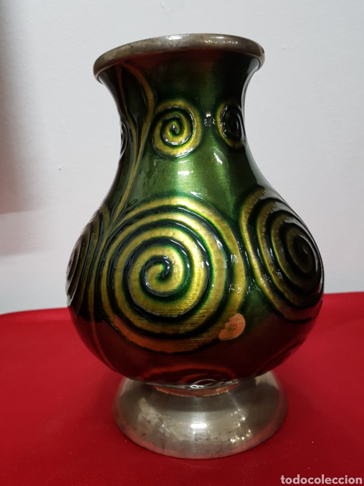 Antig&uuml;edades: Jarr&oacute;n cobre esmaltado con base y cuello de plata - Foto 5