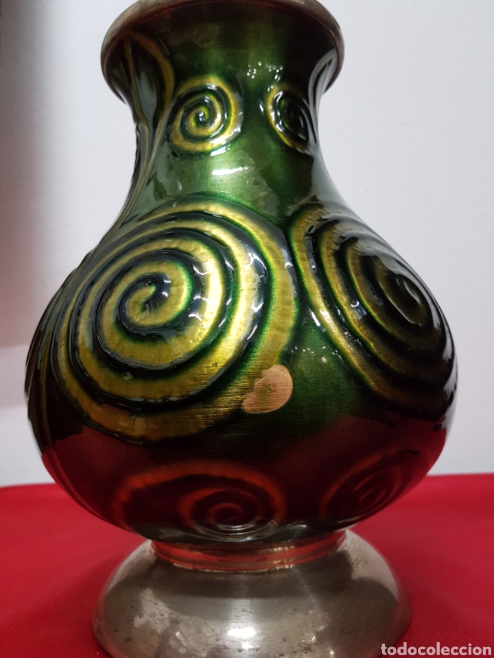 Antig&uuml;edades: Jarr&oacute;n cobre esmaltado con base y cuello de plata - Foto 6