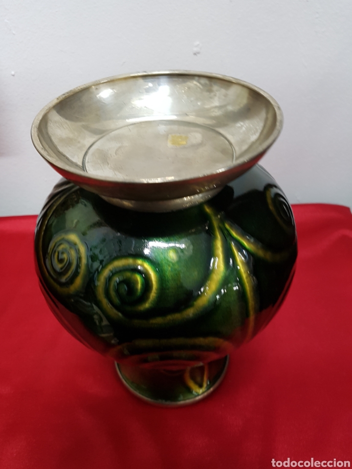 Antig&uuml;edades: Jarr&oacute;n cobre esmaltado con base y cuello de plata - Foto 7