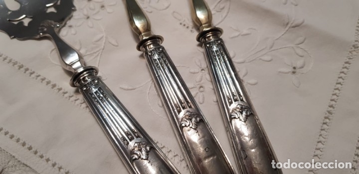 Antig&uuml;edades: Antiguos cubiertos servir mango l&aacute;mina de plata - Foto 2
