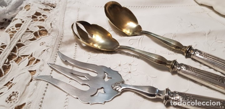 Antig&uuml;edades: Antiguos cubiertos servir mango l&aacute;mina de plata - Foto 3