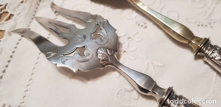 Antig&uuml;edades: Antiguos cubiertos servir mango l&aacute;mina de plata - Foto 4