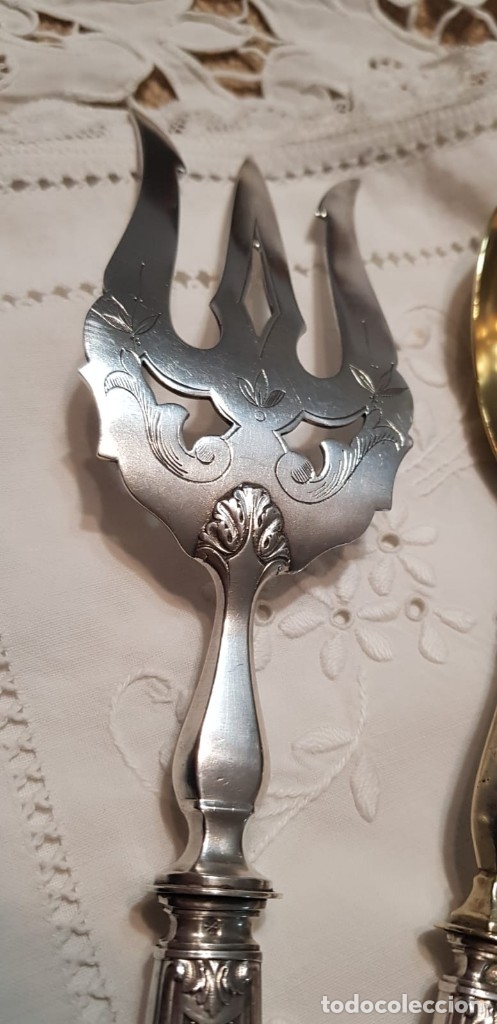 Antig&uuml;edades: Antiguos cubiertos servir mango l&aacute;mina de plata - Foto 5