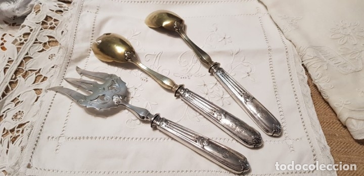 Antig&uuml;edades: Antiguos cubiertos servir mango l&aacute;mina de plata - Foto 8