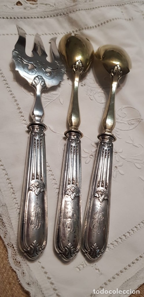 Antig&uuml;edades: Antiguos cubiertos servir mango l&aacute;mina de plata - Foto 11