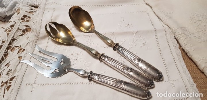 Antig&uuml;edades: Antiguos cubiertos servir mango l&aacute;mina de plata - Foto 12