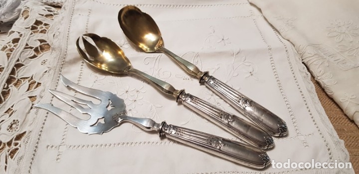 Antig&uuml;edades: Antiguos cubiertos servir mango l&aacute;mina de plata - Foto 15