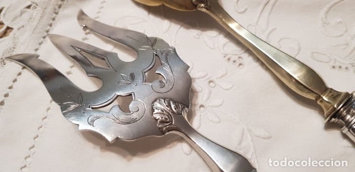 Antig&uuml;edades: Antiguos cubiertos servir mango l&aacute;mina de plata - Foto 17