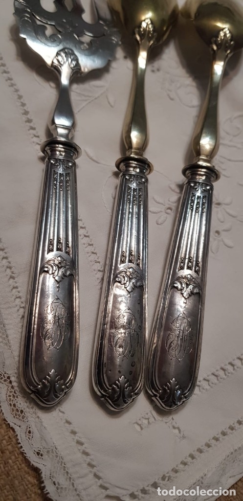 Antig&uuml;edades: Antiguos cubiertos servir mango l&aacute;mina de plata - Foto 18