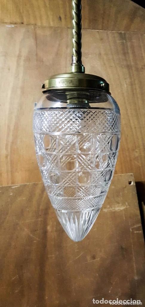 Antig&uuml;edades: LAMPARA GLOBO CRISTAL Y BRONCE ELECTRIFICADA - Foto 1