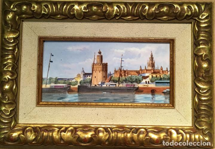 Antig&uuml;edades: Placa pintada con vista de Sevilla - Foto 1