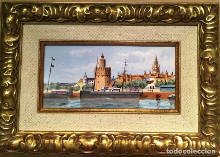 Antig&uuml;edades: Placa pintada con vista de Sevilla - Foto 3