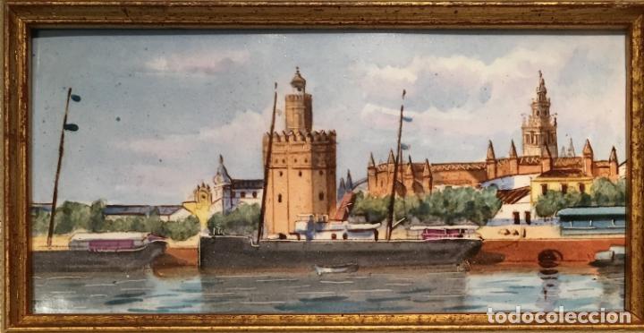 Antig&uuml;edades: Placa pintada con vista de Sevilla - Foto 14