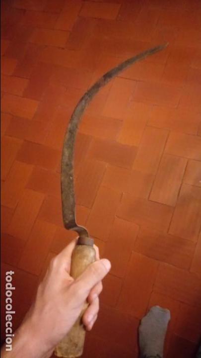 Antig&uuml;edades: Antigua hoz de hierro forjado con mango de madera - Foto 2