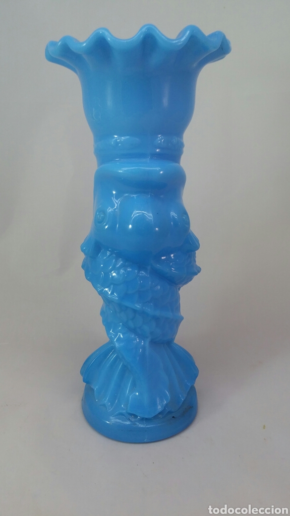 Antig&uuml;edades: Jarron florero en opalina azul - Foto 3