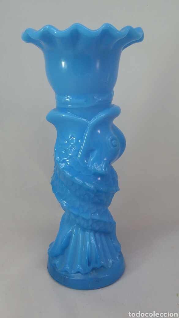 Antig&uuml;edades: Jarron florero en opalina azul - Foto 5