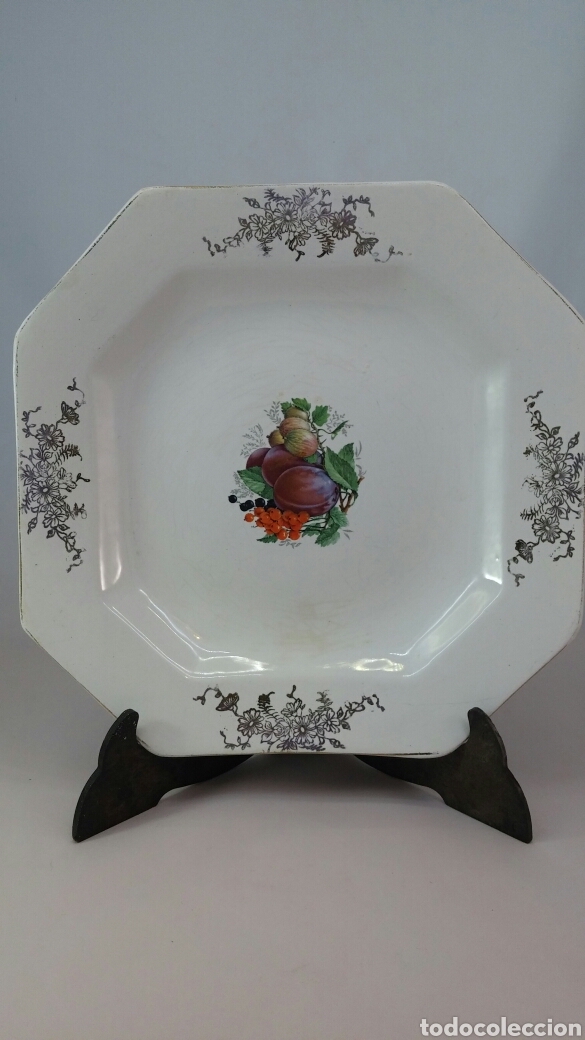 Antig&uuml;edades: Plato octagonal porcelana Pickman - Foto 1