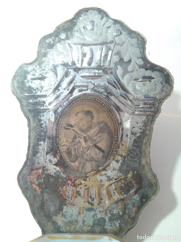 Antig&uuml;edades: Benditera de opalina y cristal La Granja. s.XVIII. 23x10cm - Foto 2