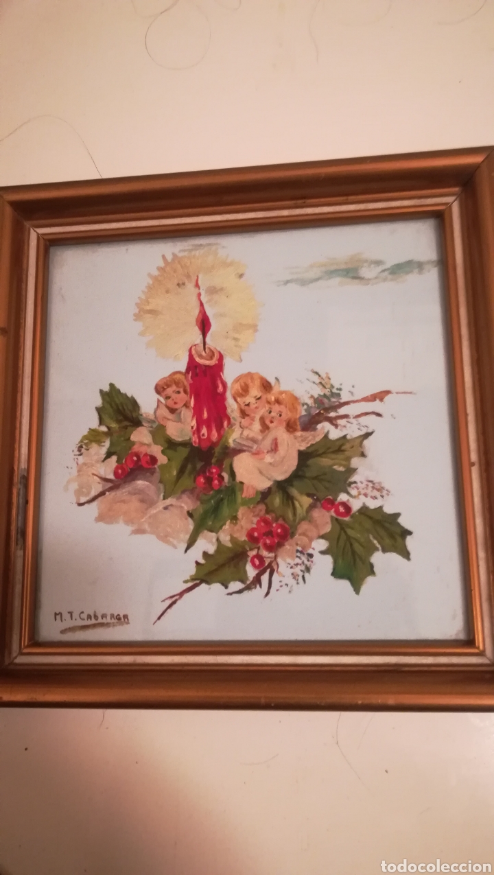 Antig&uuml;edades: Antiguo azulejo navide&ntilde;o pintado - Foto 1