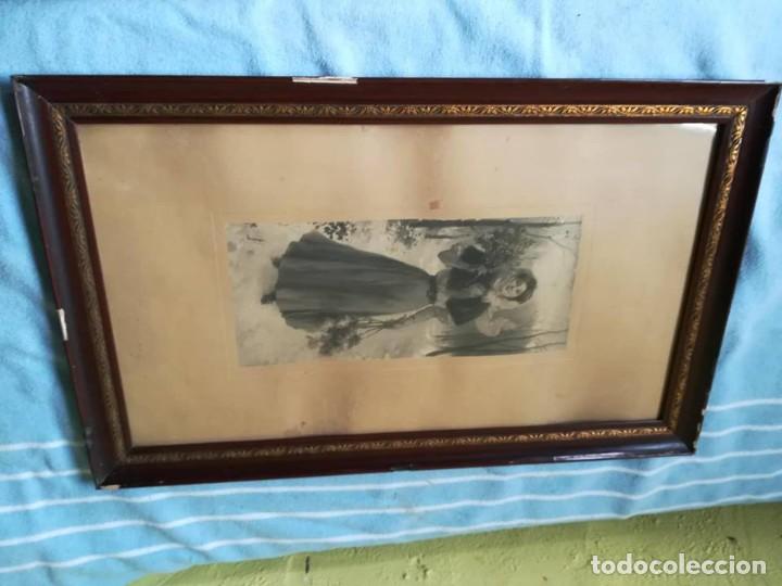 Antig&uuml;edades: excepcional lamina enmarcada mujer ramas bosque - Foto 1