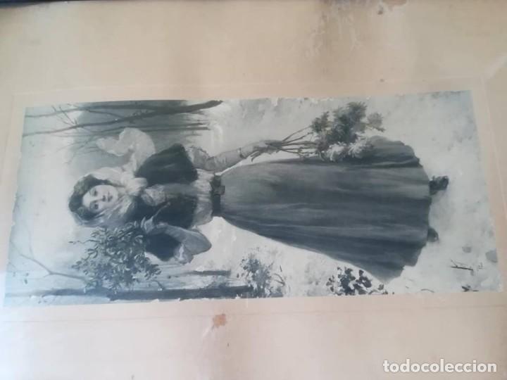 Antig&uuml;edades: excepcional lamina enmarcada mujer ramas bosque - Foto 2