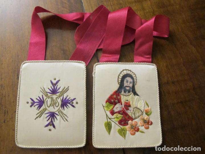 Antig&uuml;edades: ESCAPULARIO DEL CORAZ&Oacute;N DE JESUS , BORDADO - Foto 1