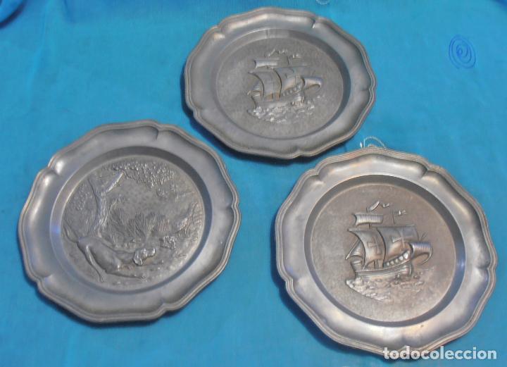Antig&uuml;edades: TRES PLATOS DE METAL - Foto 2