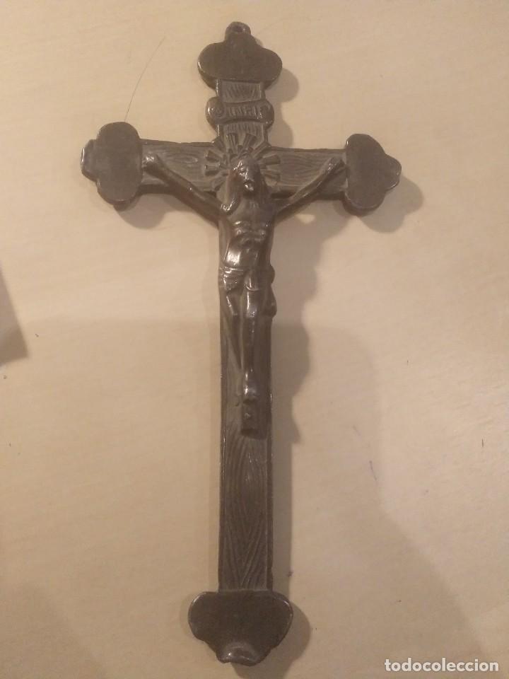 Antig&uuml;edades: Crucifijo plomo 14cm x 7 - Foto 1