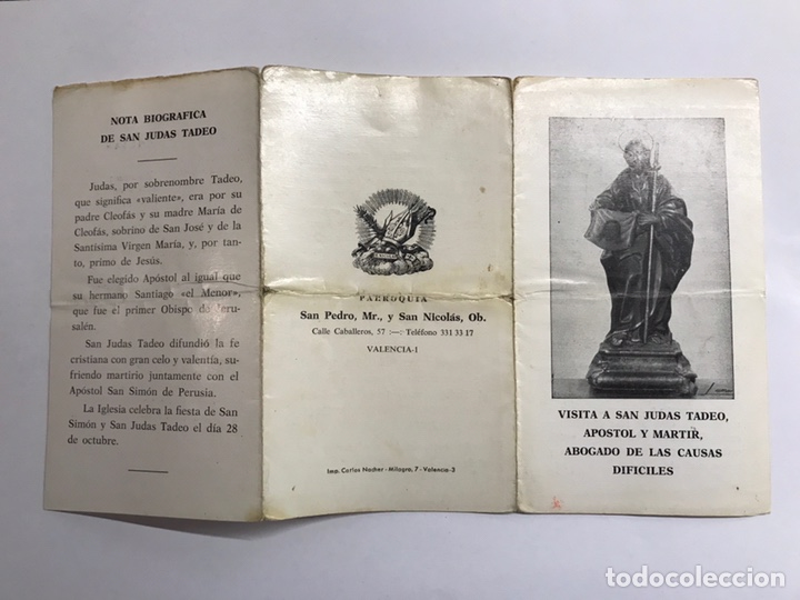 Antiguidades: SAN JUDAS TADEO. Ap&oacute;stol M&aacute;rtir. Abogado de las causas dif&iacute;ciles (h.1940?)