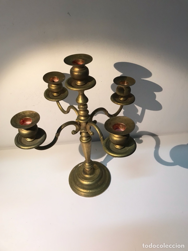 Antig&uuml;edades: Candelabro de bronce de cinco luces. Mitad siglo XX - Foto 2