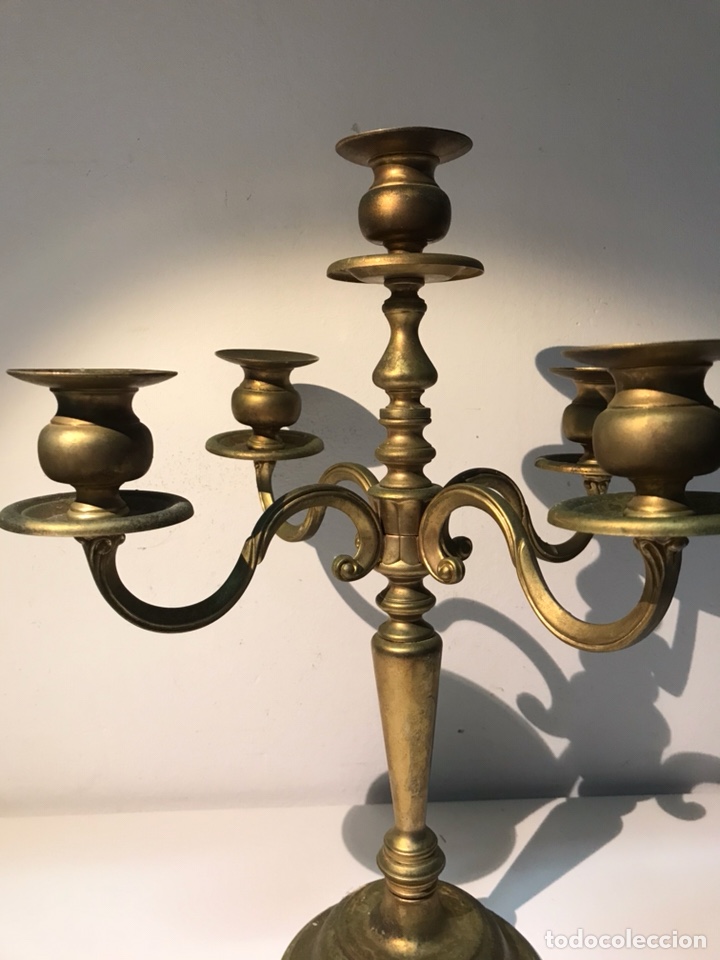 Antig&uuml;edades: Candelabro de bronce de cinco luces. Mitad siglo XX - Foto 3
