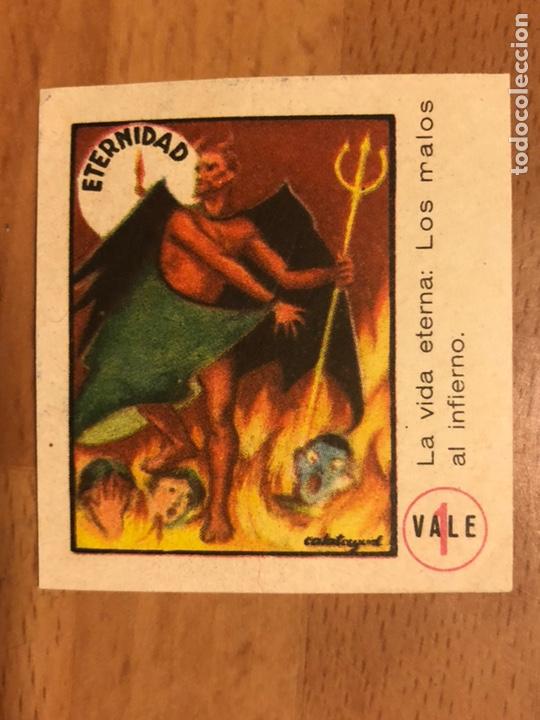 Antiguidades: 1 vale eternidad.la vida eterna.los malos al infierno.dibujo demonio.1962.mide 5 x 4,5 cm