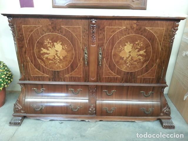 Antig&uuml;edades: C&Oacute;MODA ENTRADA DE MARQUETER&Iacute;A CON ESPEJO - Foto 4