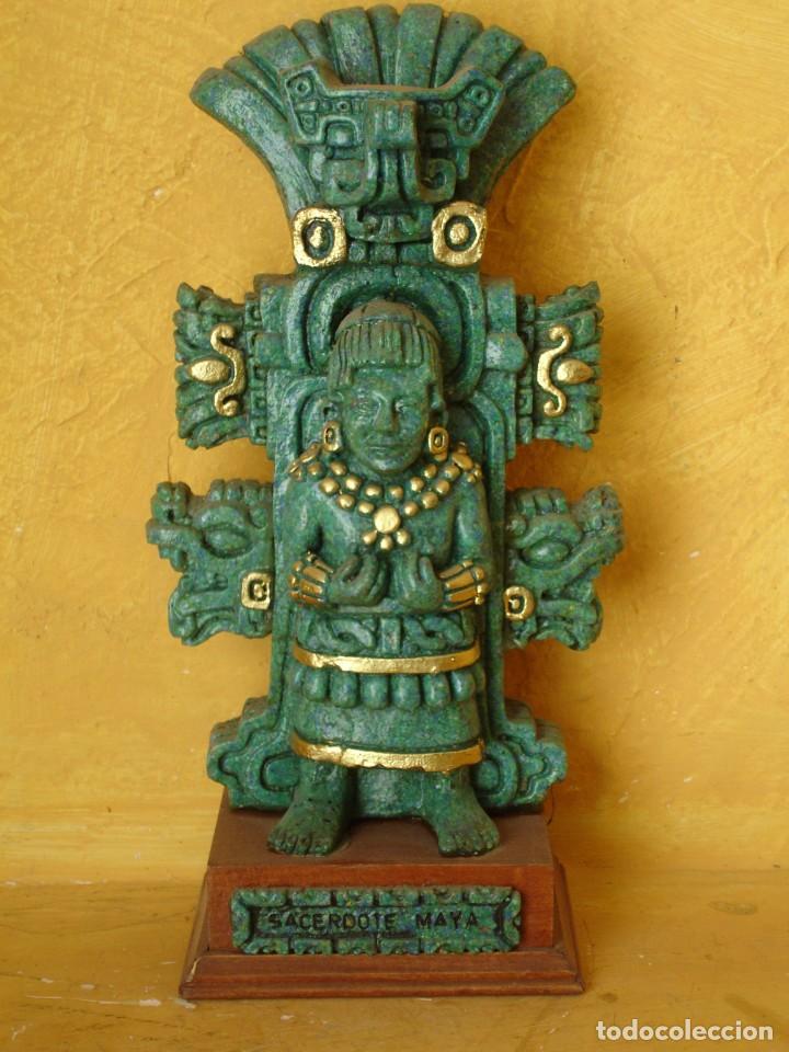 Oggetti Antichi: IDOLO AZTECA SACERDOTE MARMOLINA 32 CM