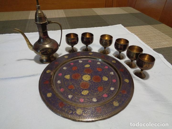 Antig&uuml;edades: juego de te arabe de metal - Foto 3
