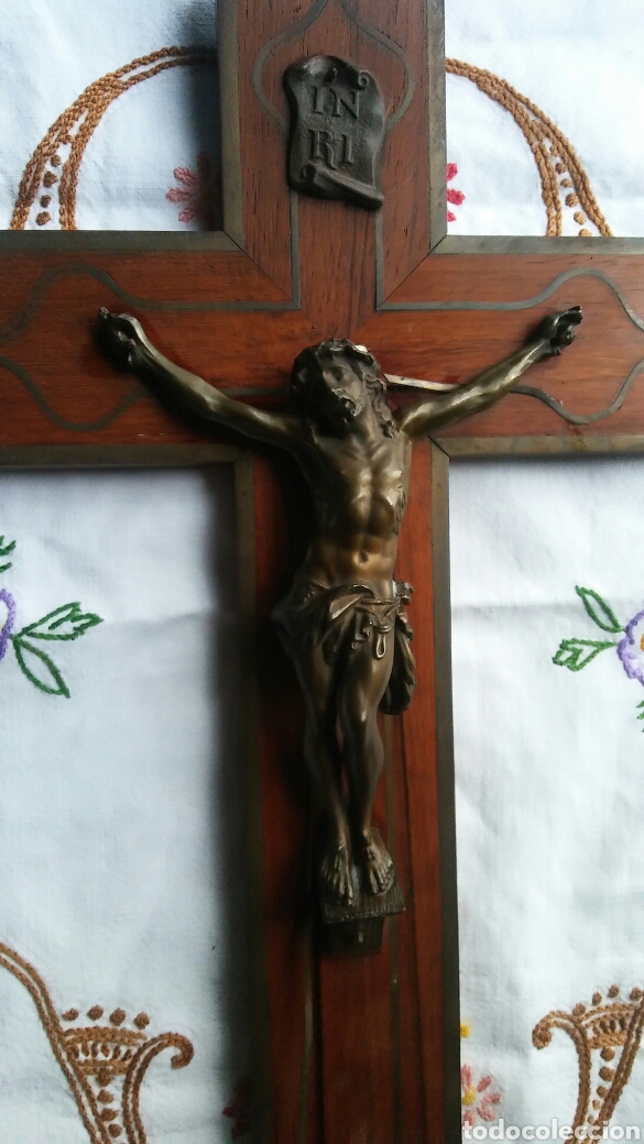 Antig&uuml;edades: Crucifijo madera y bronze - Foto 2