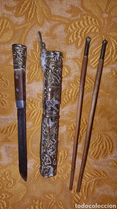 Antig&uuml;edades: ANTIGUOS CUCHILLO Y PALILLOS CON FUNDA - Foto 2