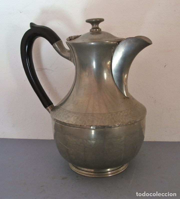 Antig&uuml;edades: cafetera de esta&ntilde;o, fabricado en inglaterra (cornish pewter) 18cm aprox